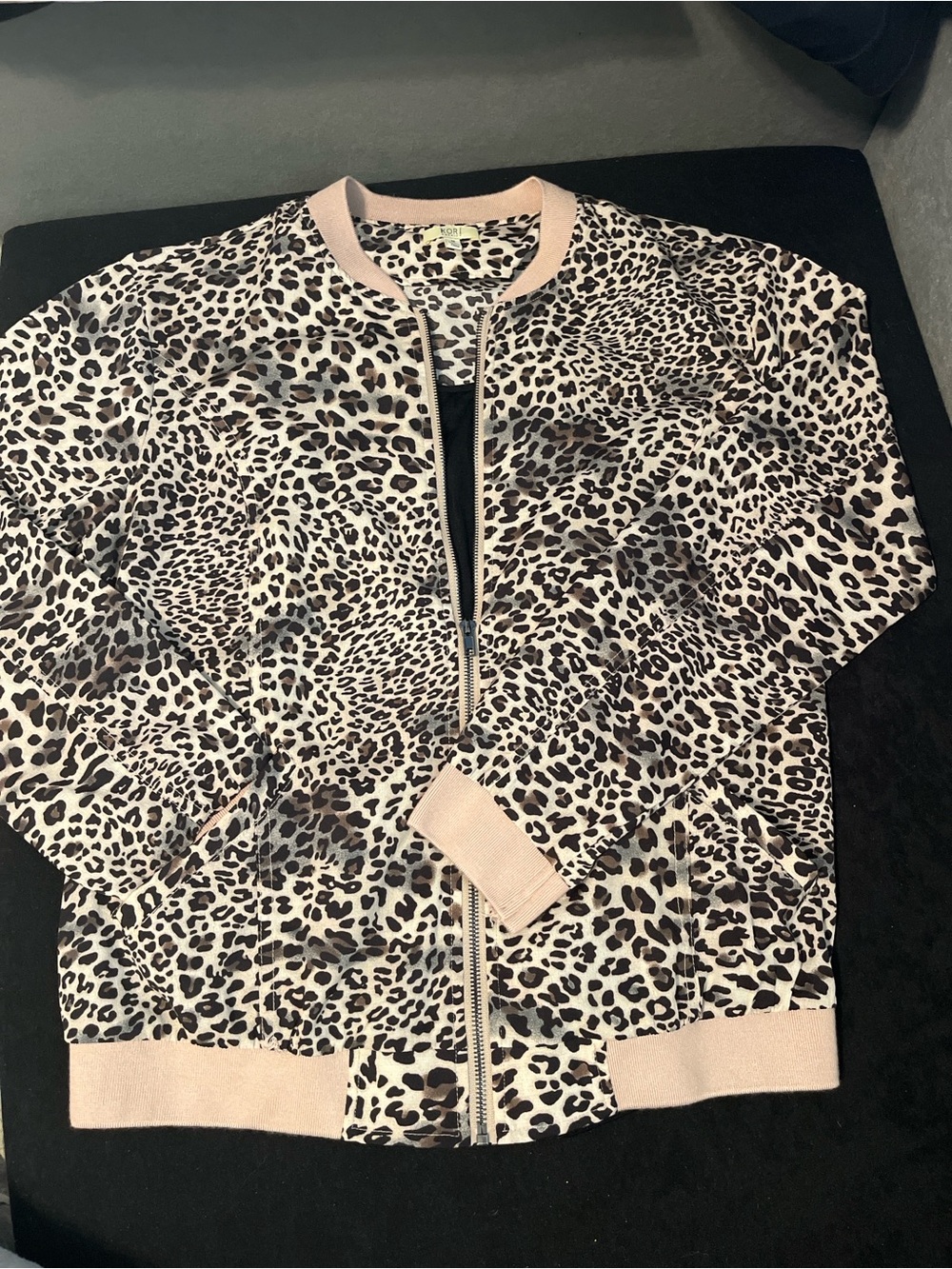 Kori Leopard Print Bomber Jacket in Pink Trim